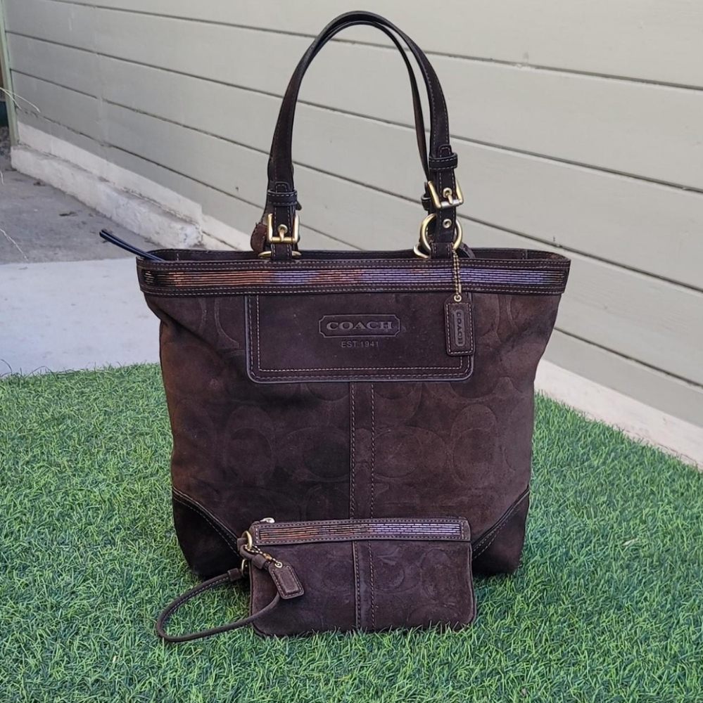 Coach 06' Chocolate Brown Suede Sequin Wristlet